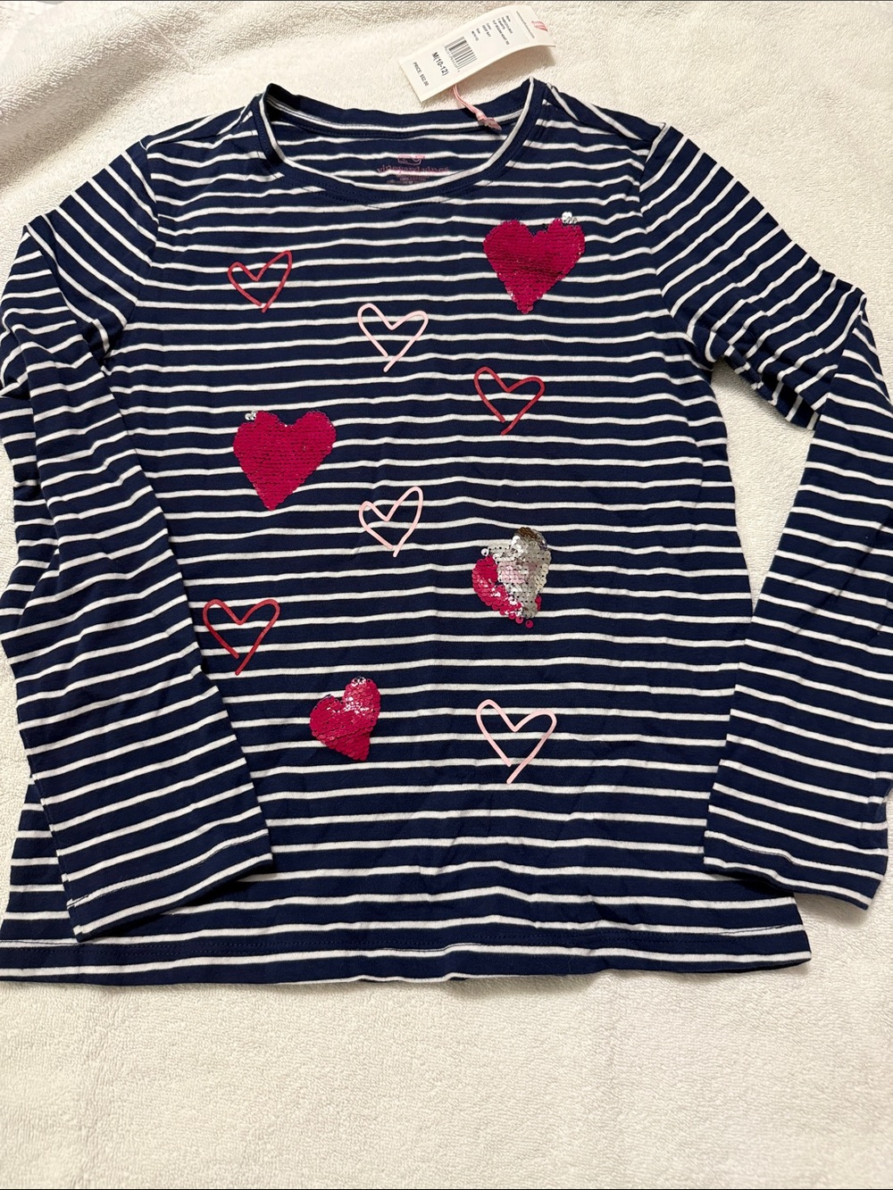 Vineyard Vines Girls' Navy Stripe Long-Sleeve Top with Heart Accents